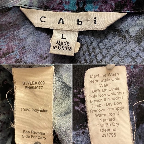 CABI Python Print Button Up Semi Sheer Blouse Blue Large - Picture 4 of 9